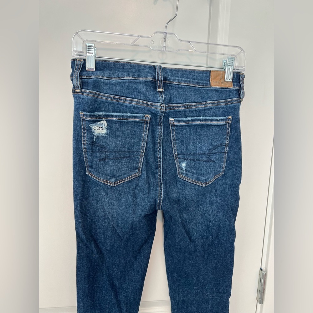 American Eagle Outfitters Dark Blue Distressed High Rise Jegging 4R - Picture 5 of 8